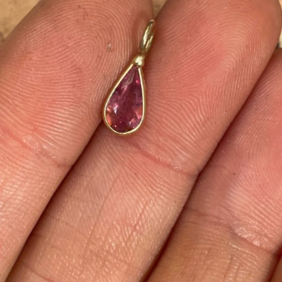 1CT Natural Hot Neon Pink Tourmaline Pear Shape in Solid 14K Yellow Gold Pendant - Picture 2 of 5
